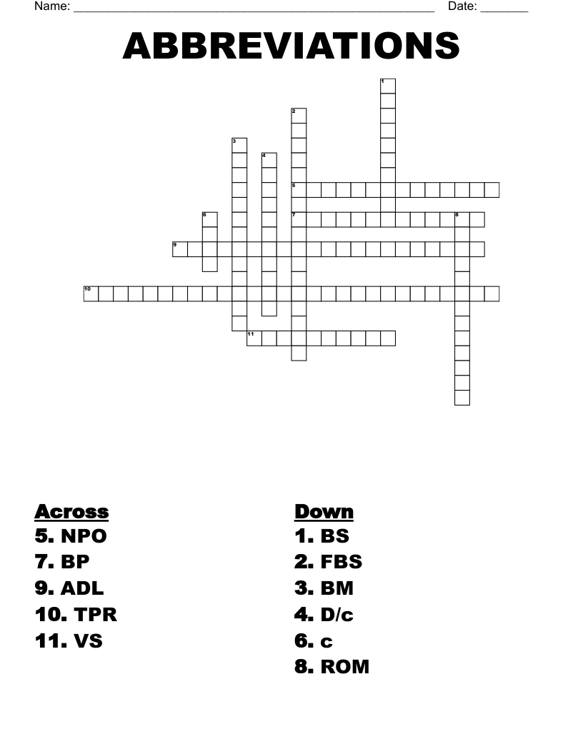 ABBREVIATIONS Crossword WordMint