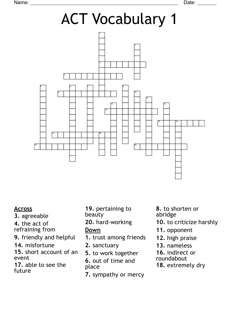 ACT CROSSWORD PUZZLE WordMint