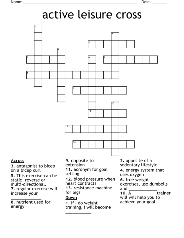 Active Leisure Cross Crossword WordMint