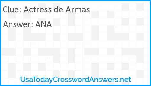 Actress De Armas Crossword Clue UsaTodayCrosswordAnswers