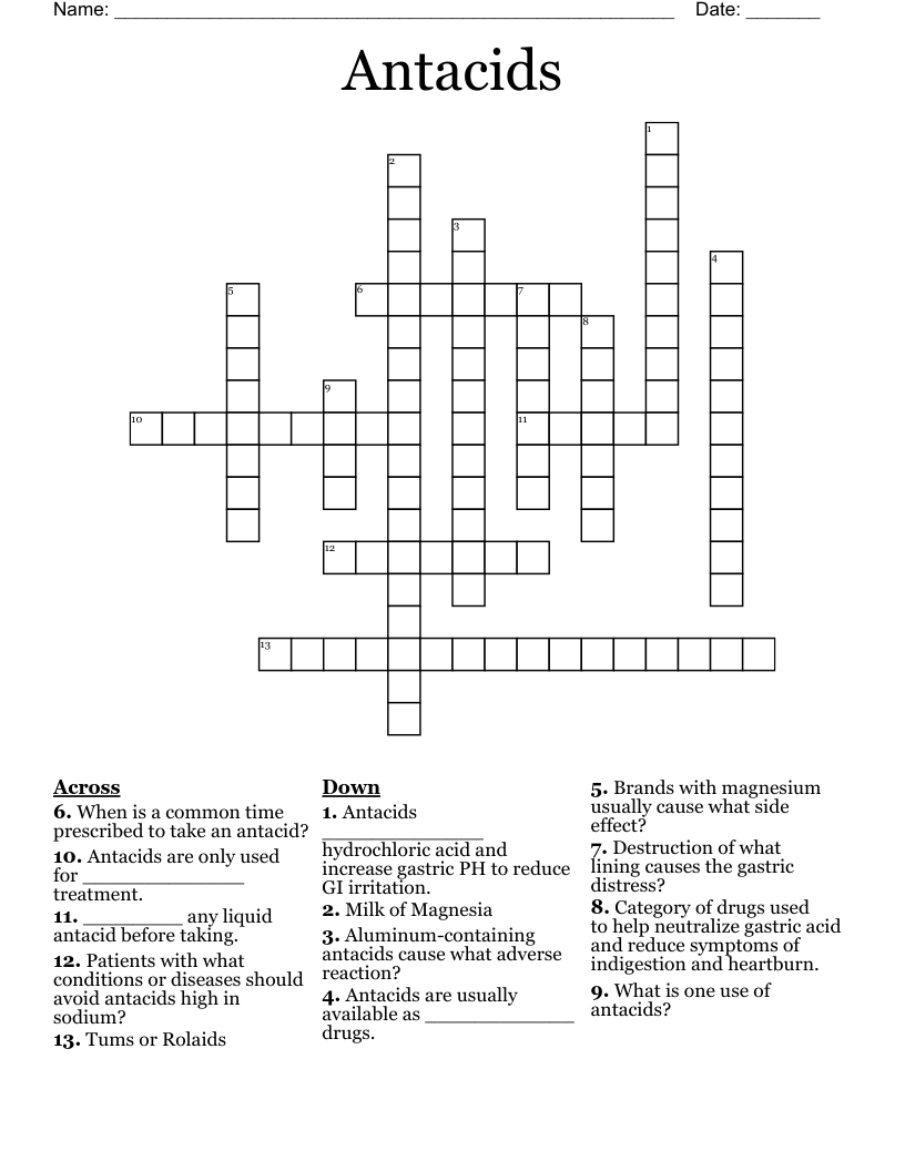 Antacids Crossword WordMint