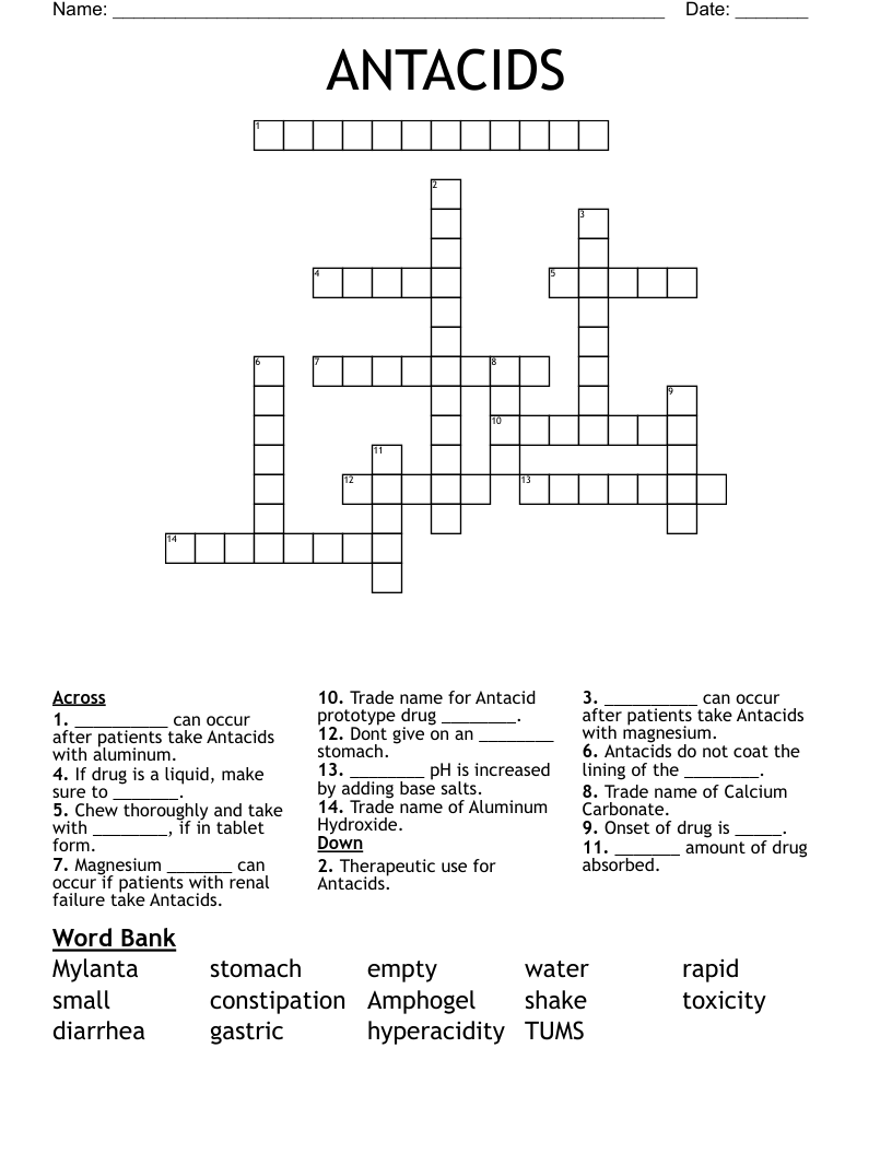 ANTACIDS Crossword WordMint