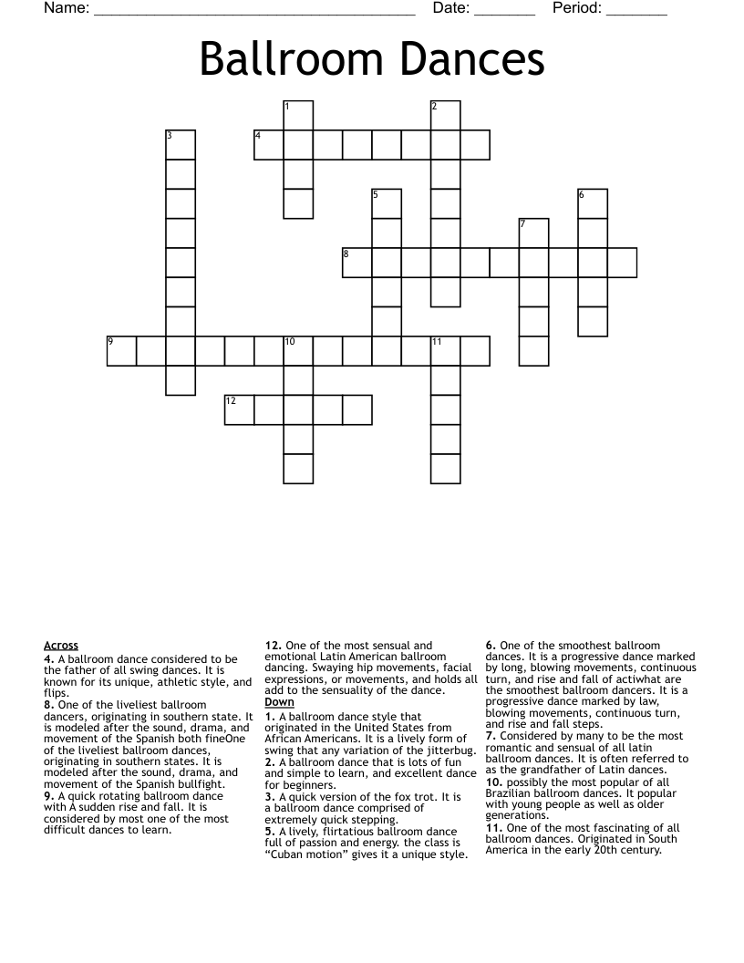 Ballroom Dances Crossword WordMint