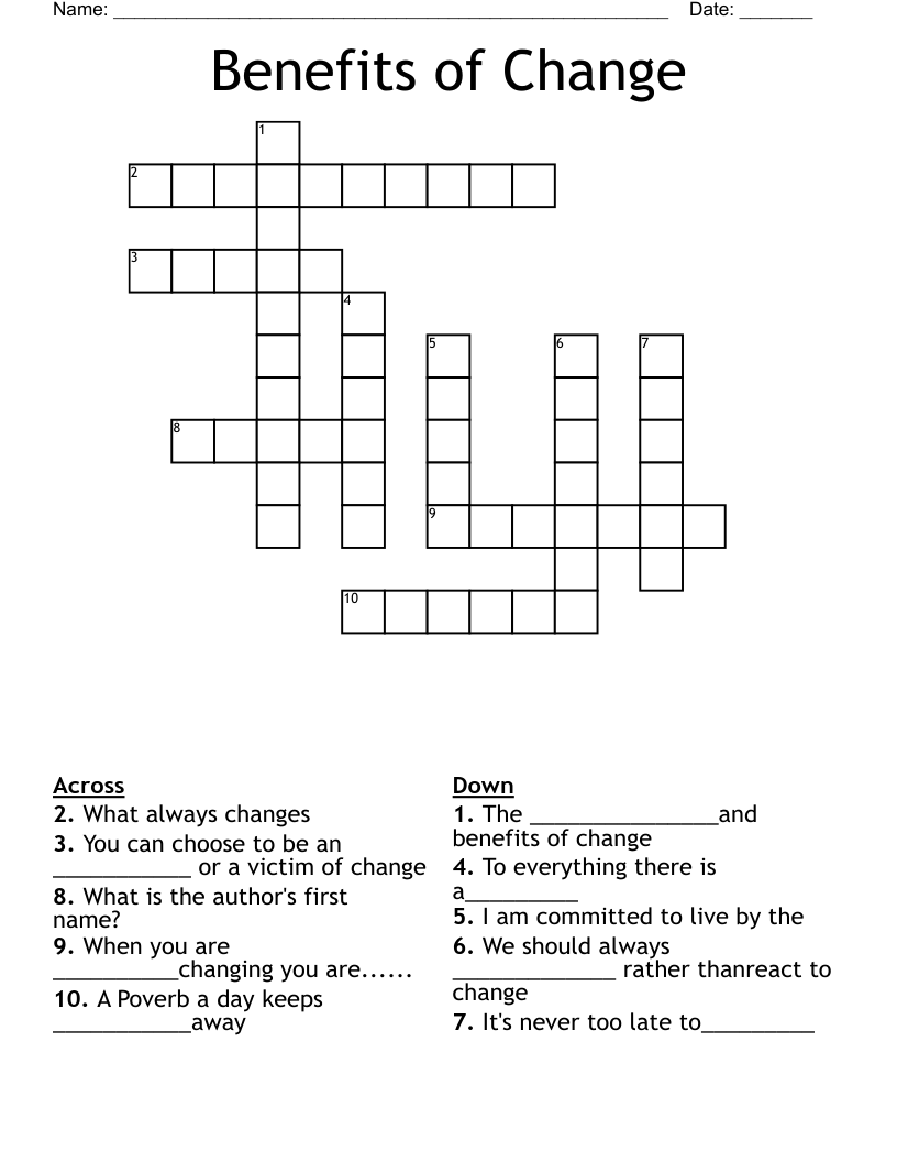 Benefits Of Change Crossword WordMint