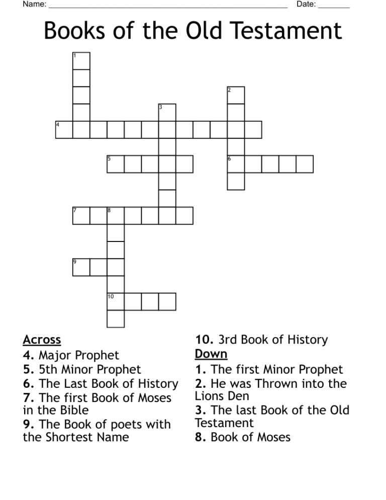 Books Of The Old Testament Crossword WordMint