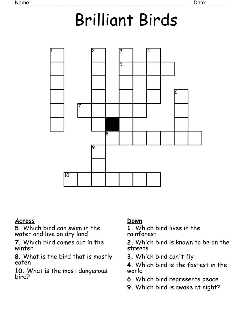 Brilliant Birds Crossword WordMint