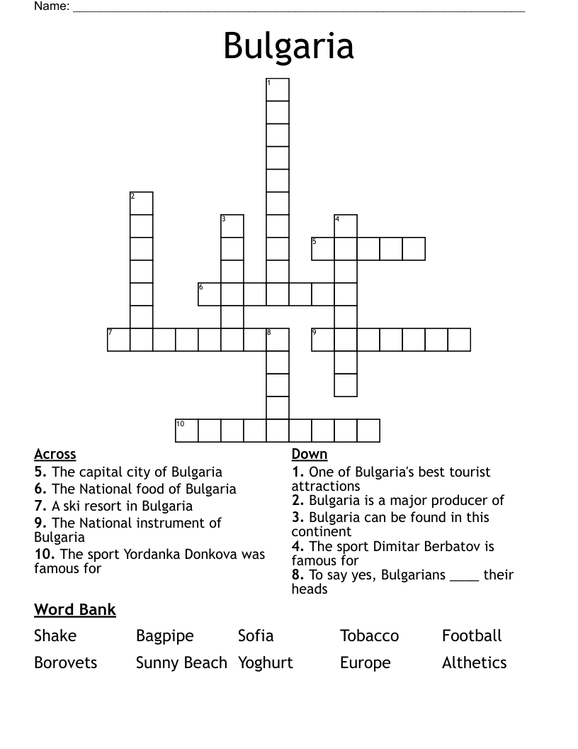 Bulgaria Crossword WordMint