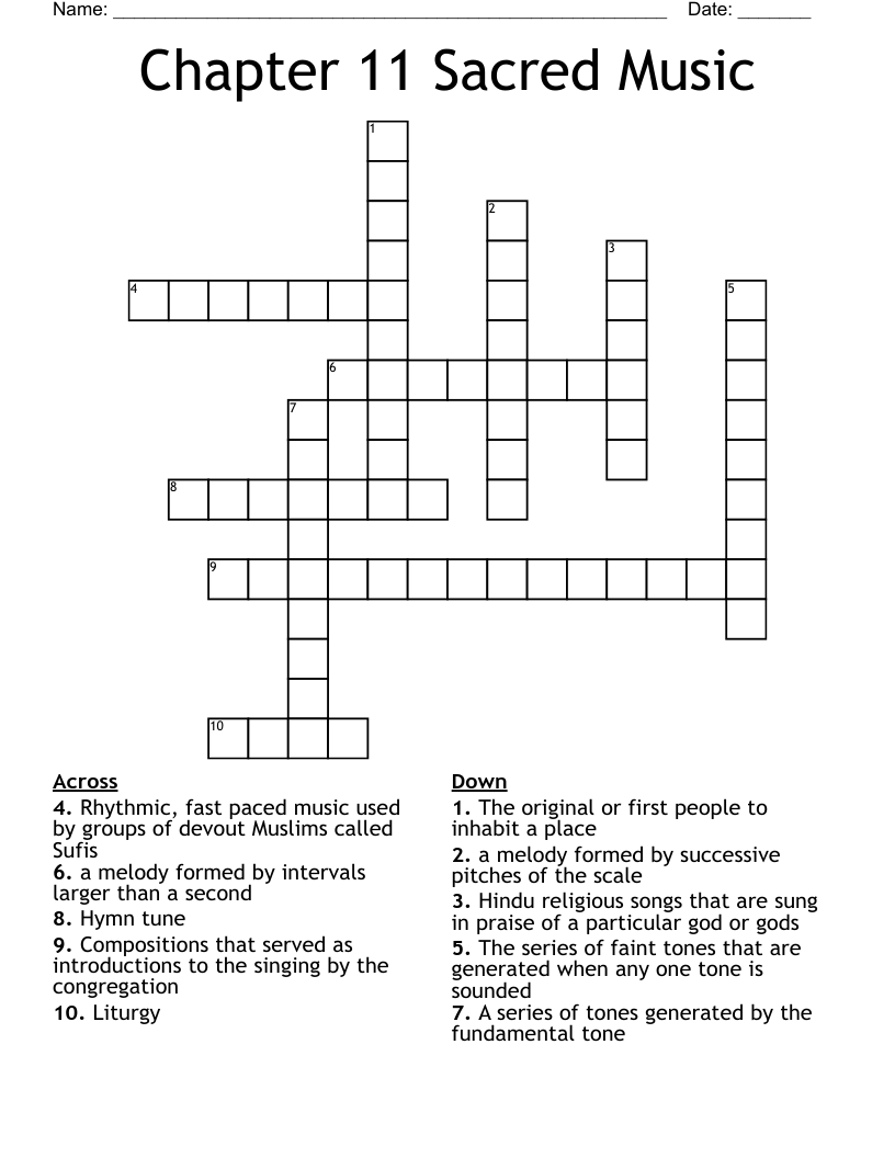 Chapter 11 Sacred Music Crossword WordMint