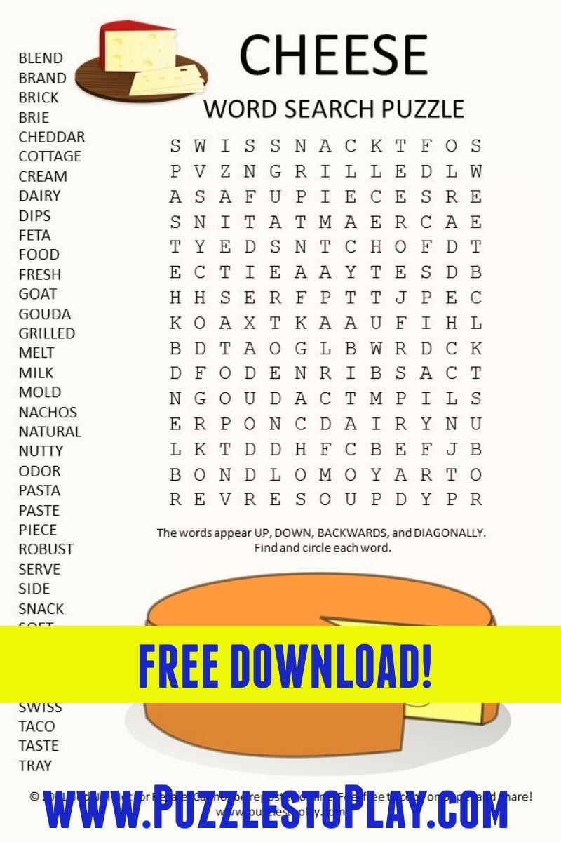 Cheese Word Search Puzzle In 2021 Christmas Word Search Free 