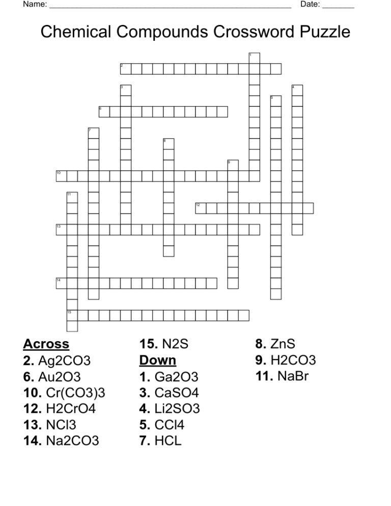 Chemical Compounds Crossword Puzzle WordMint