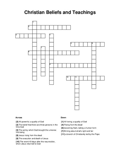 Christian Beliefs And Teachings Crossword Puzzle