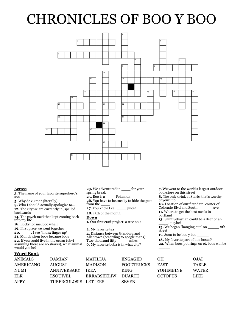 CHRONICLES OF BOO Y BOO Crossword WordMint