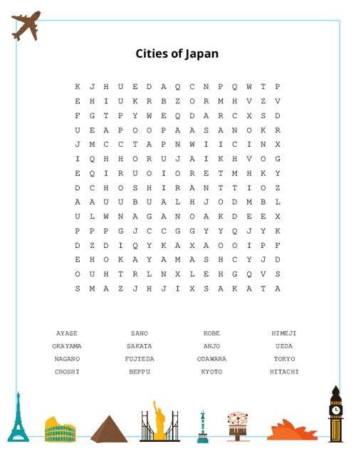 Cities Of Japan Word Search