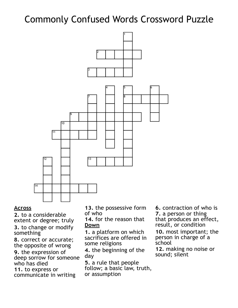 Commonly Confused Words Crossword Puzzle WordMint