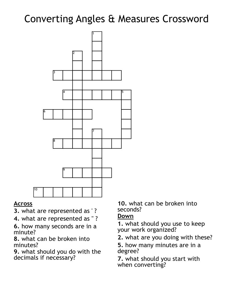 Converting Angles Measures Crossword WordMint