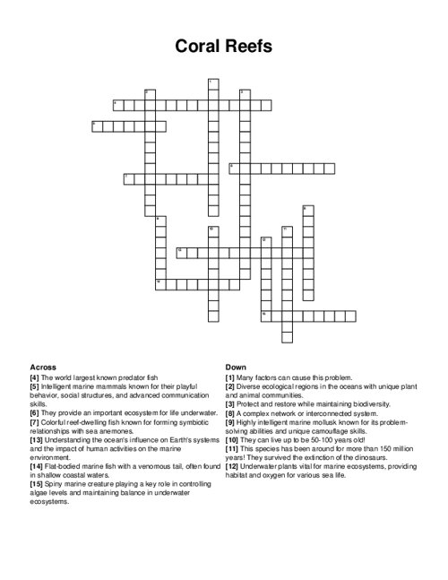 Coral Reefs Crossword Puzzle