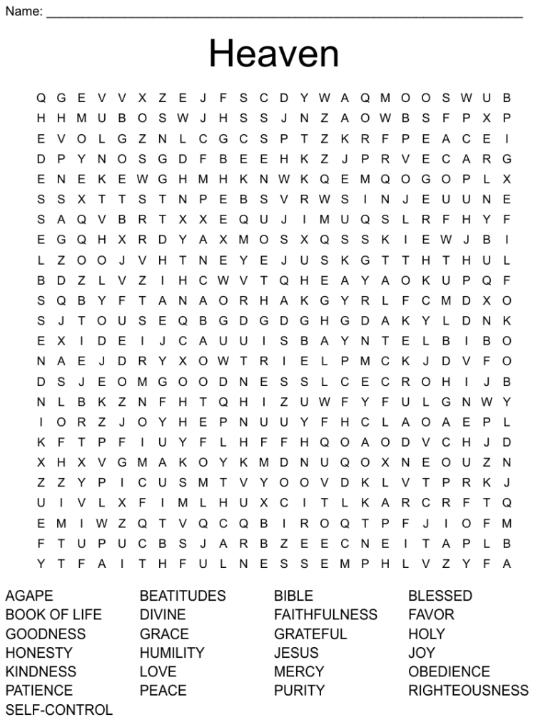 Crossword Heaven Word Search Clues Answers Word Search Printable