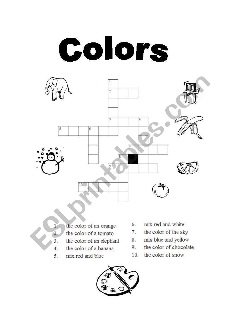 Crossword On Colors ESL Worksheet By MarionG