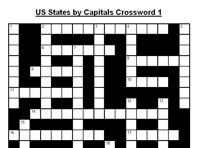 Crossword On US States By Capitals 1 Answers Teaching Resources