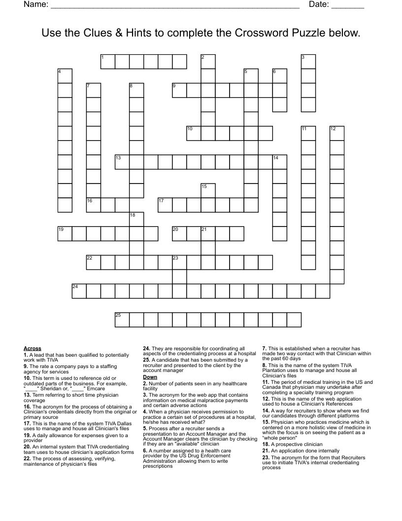 Crossword Puzzle Clues Science