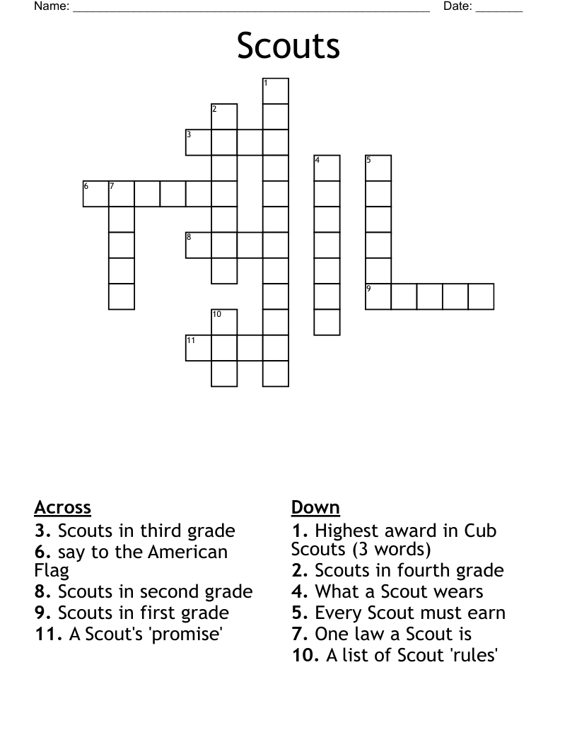 Cub Scout Crossword Puzzle WordMint