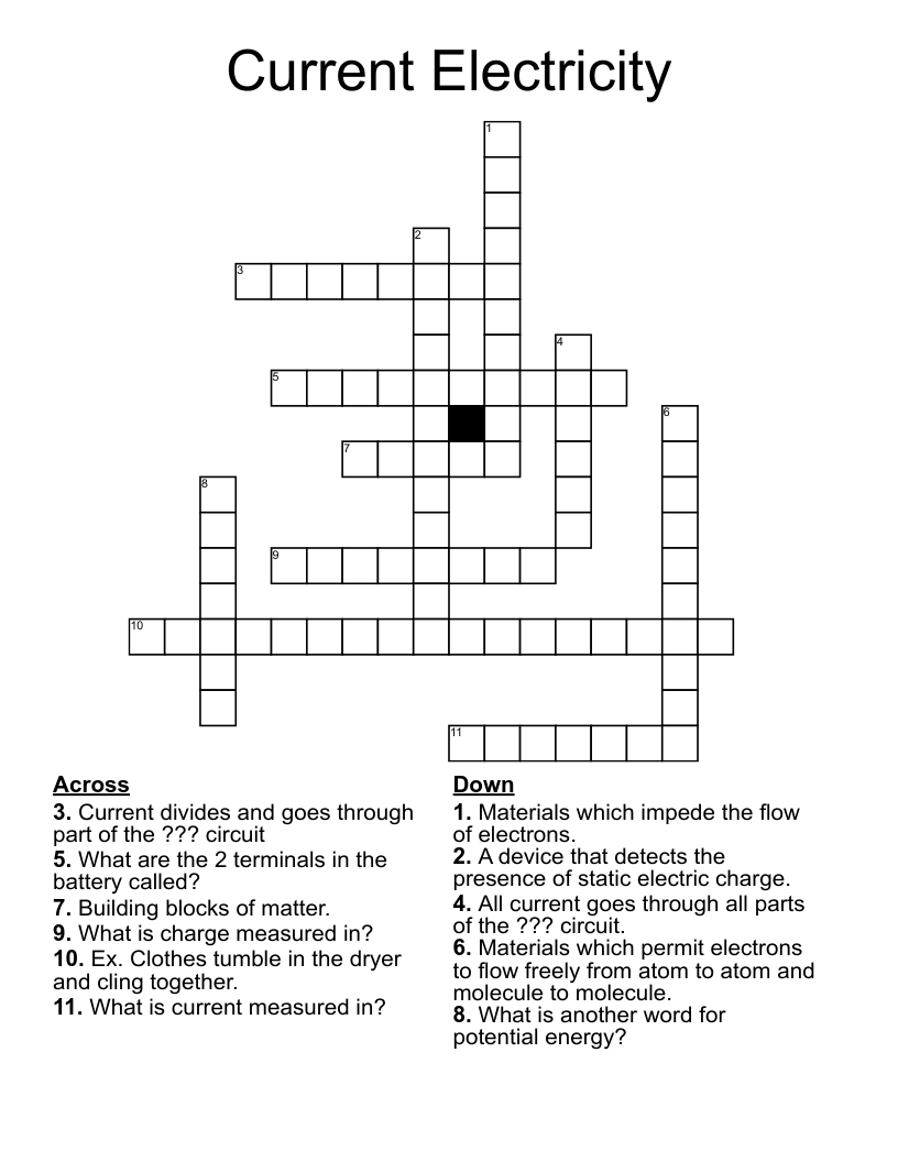 Current Electricity Crossword WordMint