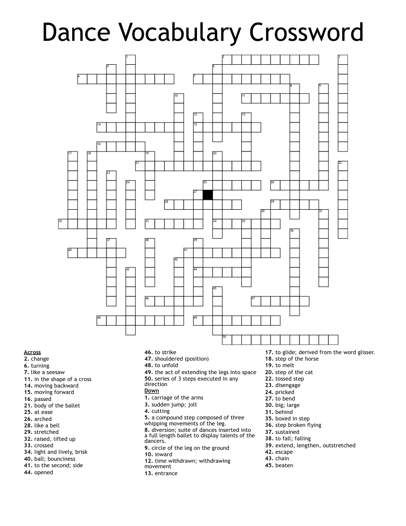 Dance Crossword Puzzle Printable