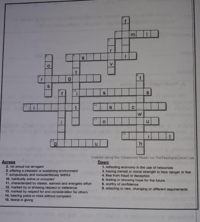 Directions Refer To The Definitions Below To Answer The Crossword 