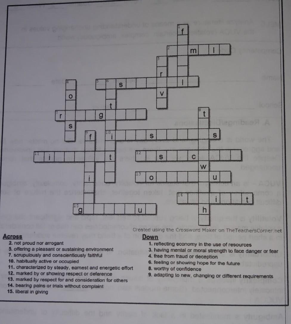 Directions Refer To The Definitions Below To Answer The Crossword