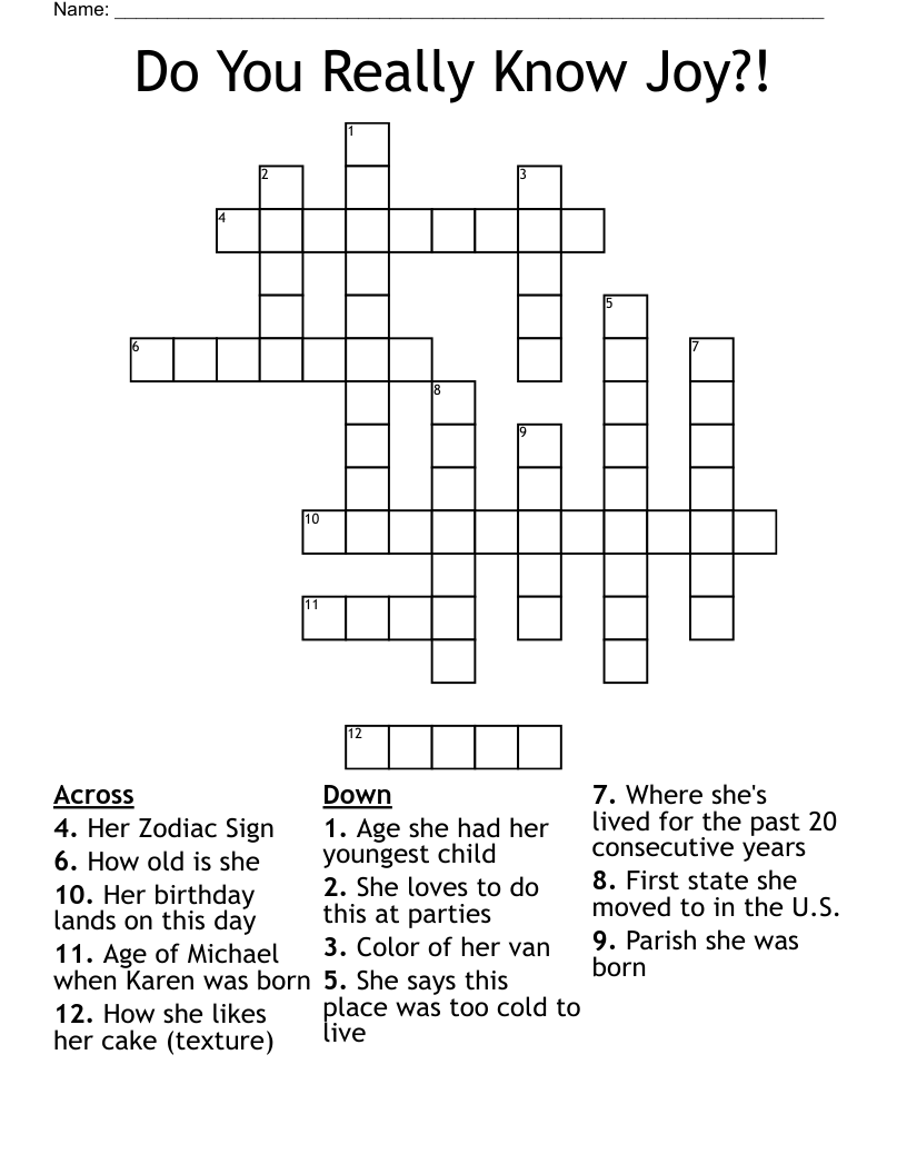 Do You Really Know Joy Crossword WordMint