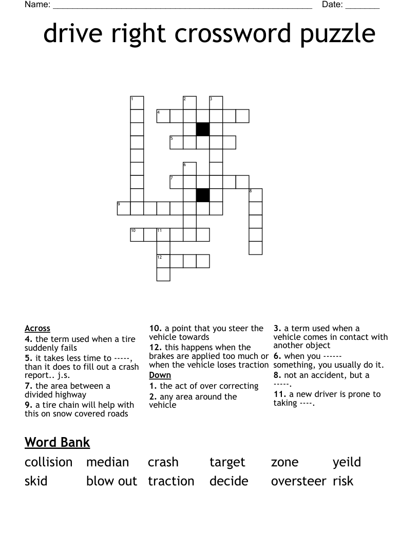 Drive Right Crossword Puzzle WordMint