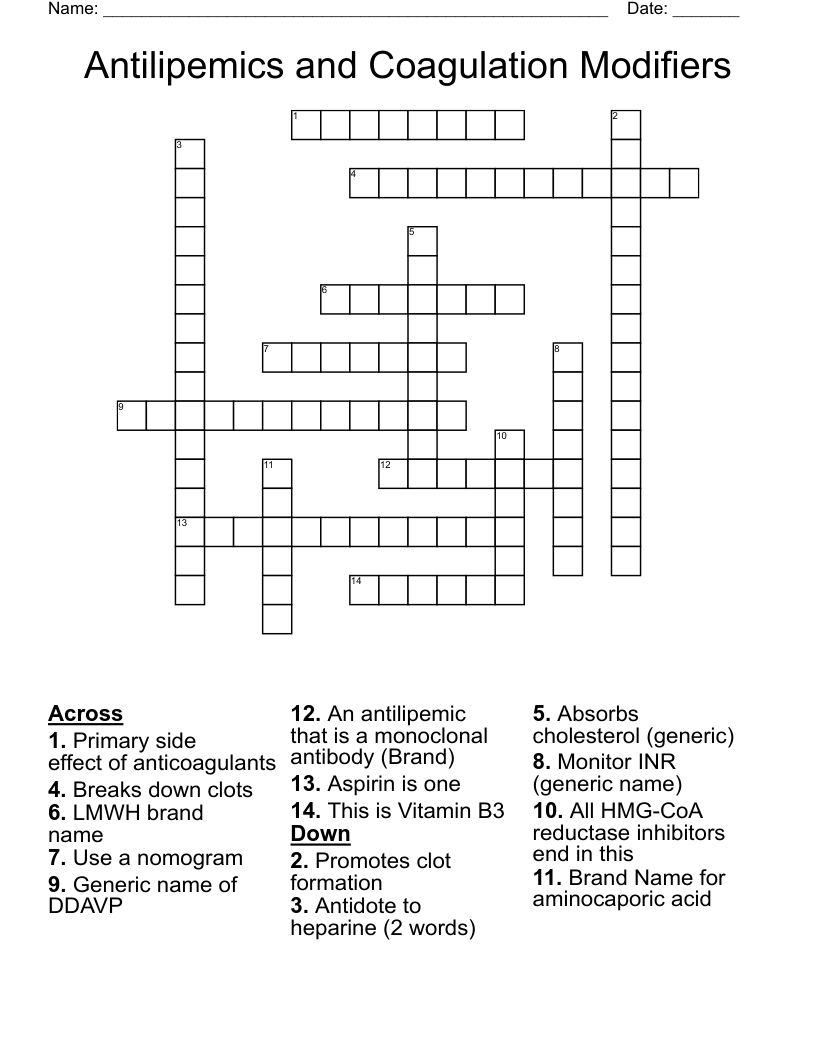 Drugs That Interfere In Hemostasis Crossword WordMint