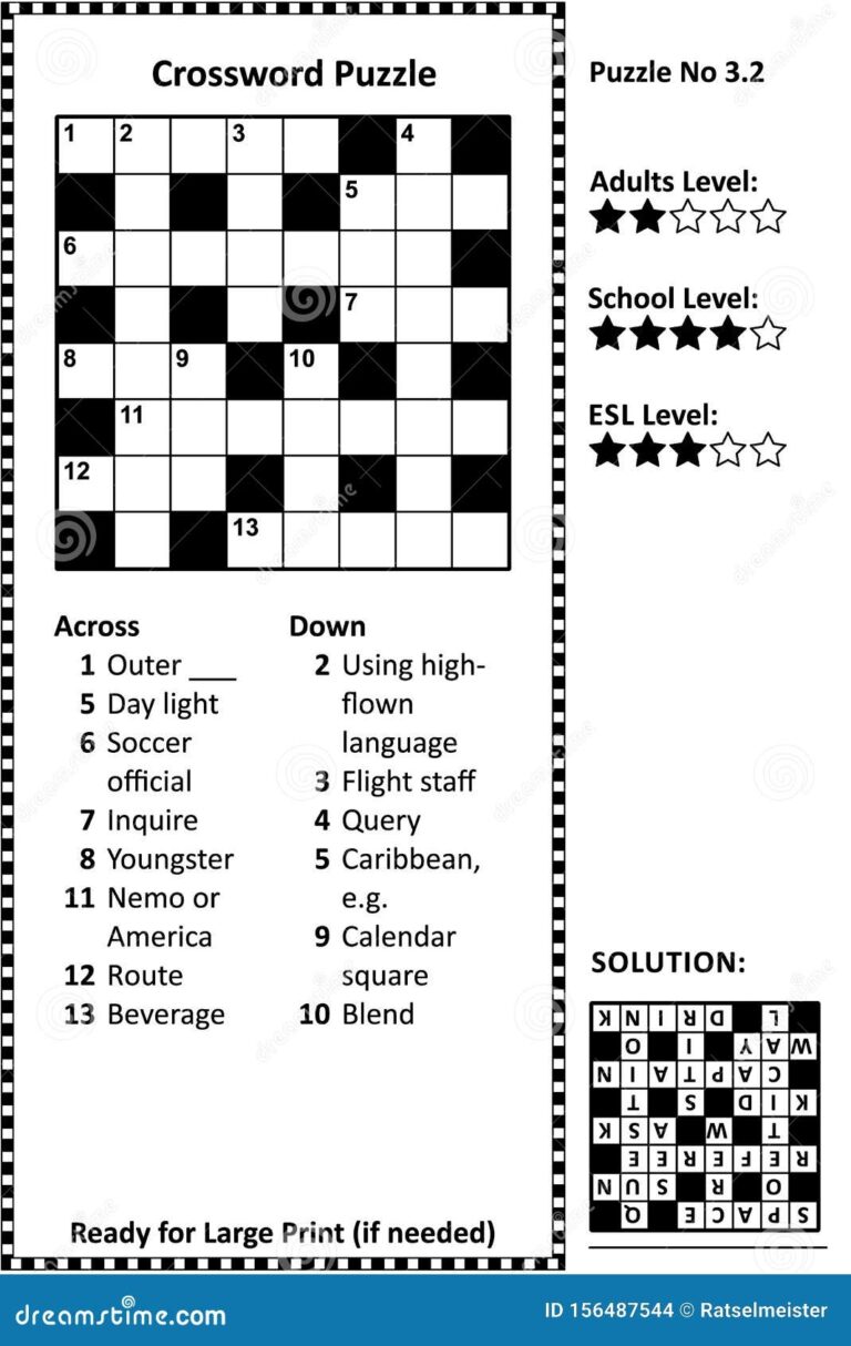 Easy Printable Crossword Puzzle Crossword Puzzle Large Print Quick 