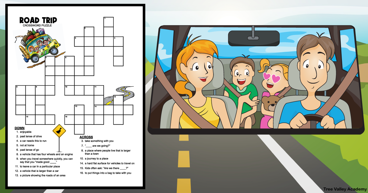 Easy Road Trip Crossword Puzzle For Kids Tree Valley Academy