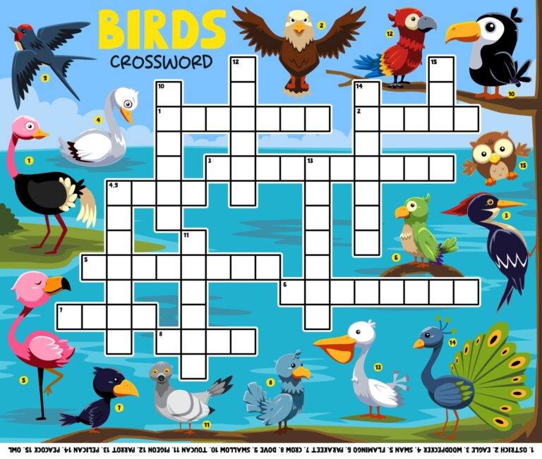 Education Game Crossword Puzzle For Learning English Words With Cute 