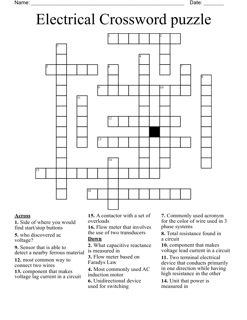 Electrical Units Crossword Puzzle