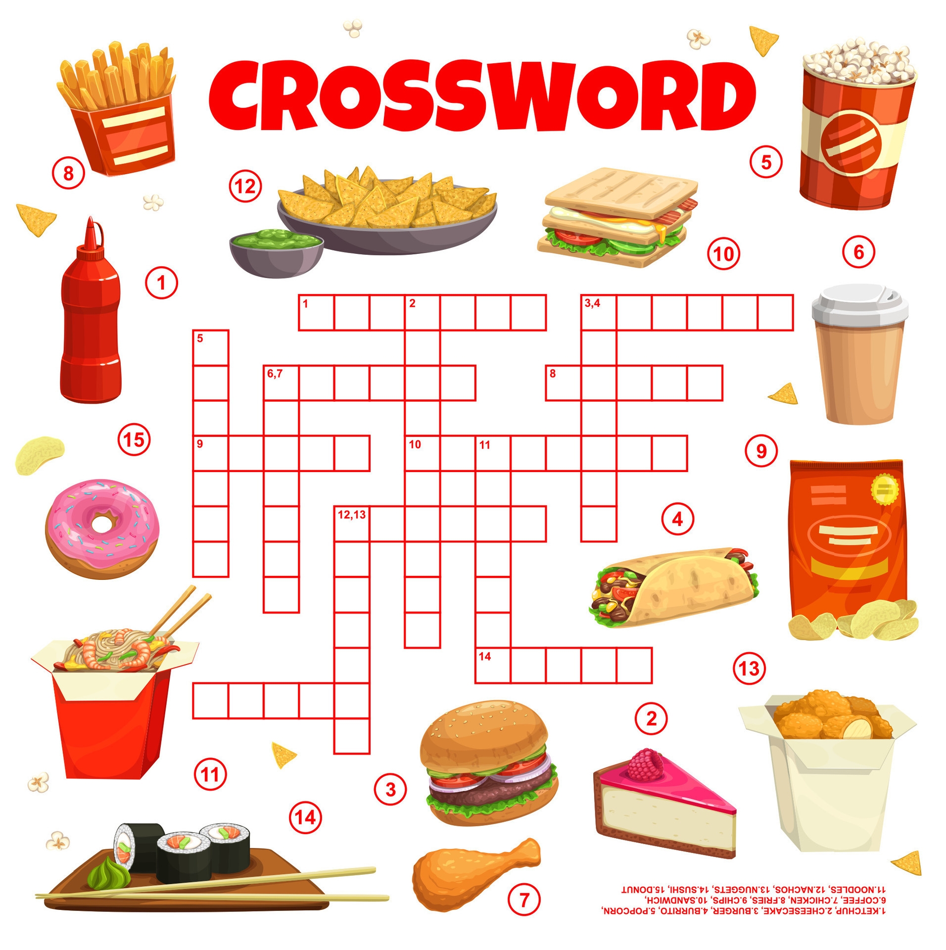 Fast Food Snacks Crossword Grid Find Word Game 25448922 Vector Art At 