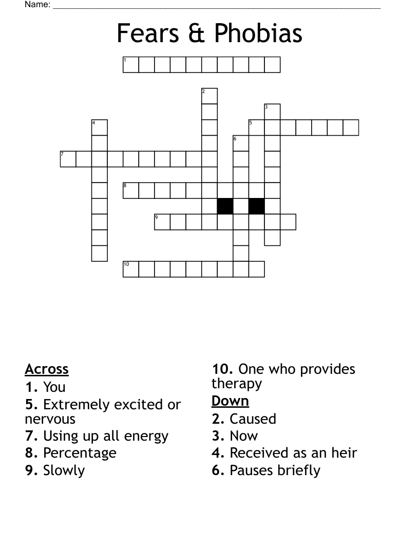 Fears Phobias Crossword WordMint