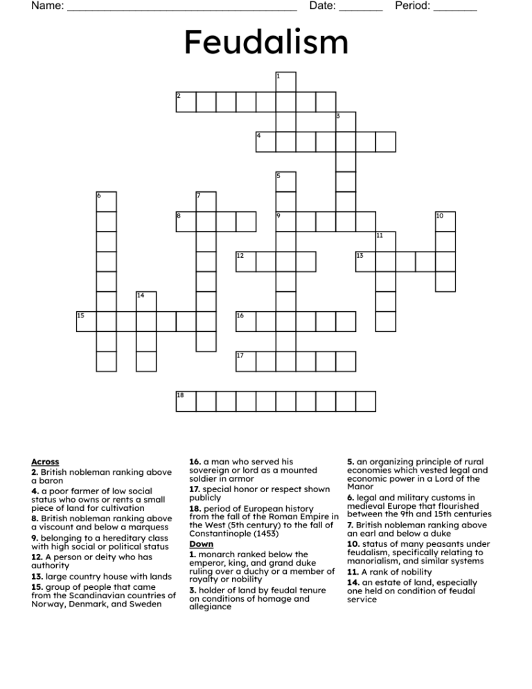 Feudalism Crossword WordMint