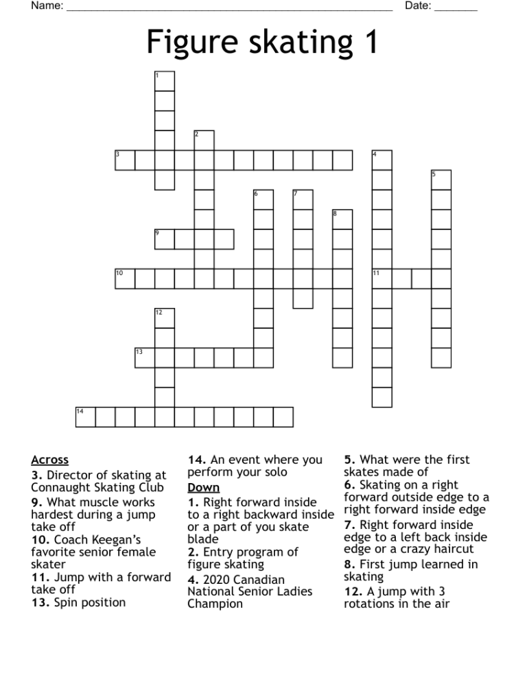 Figure Skating 1 Crossword WordMint