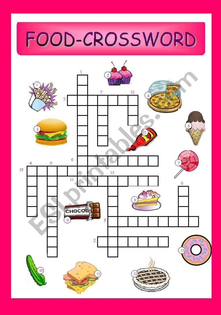 Food Crossword Puzzle Printable