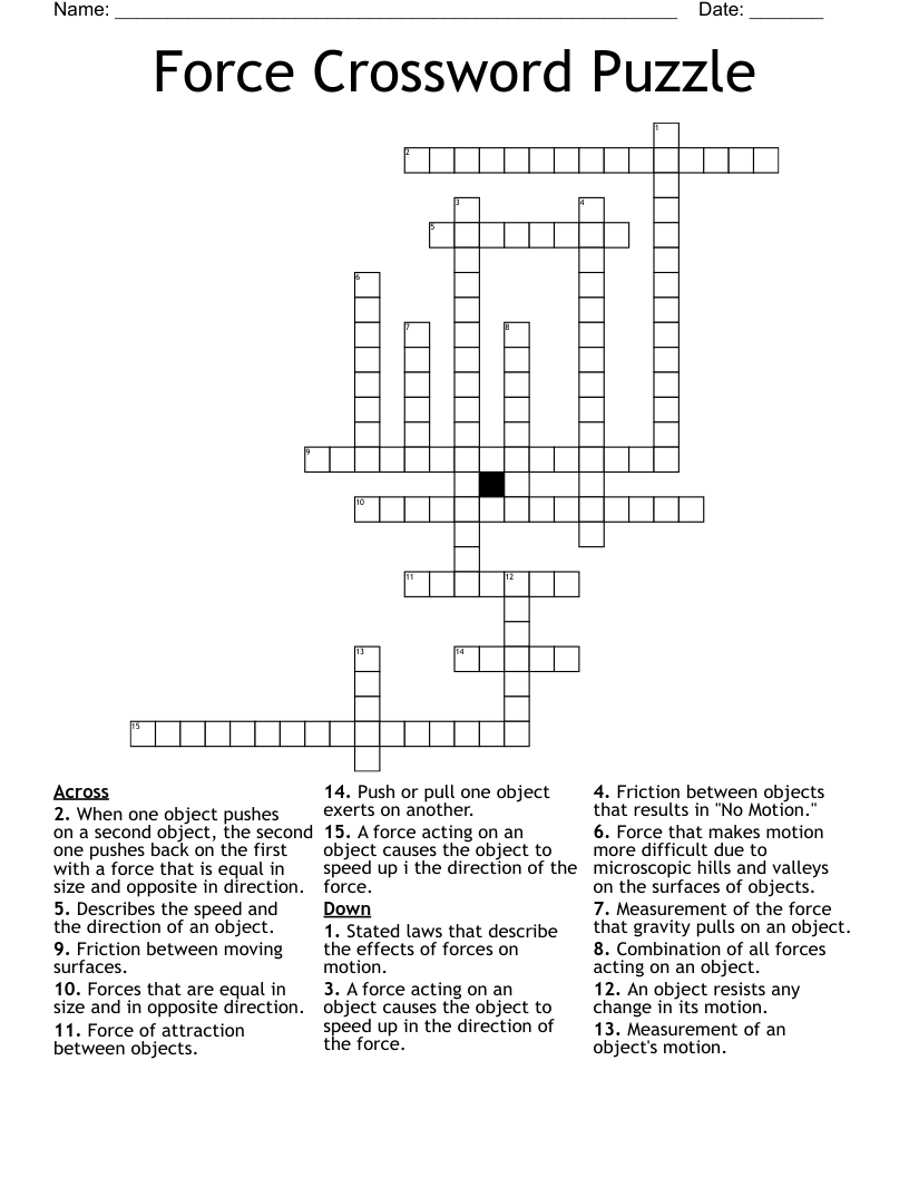 Force Crossword Puzzle WordMint