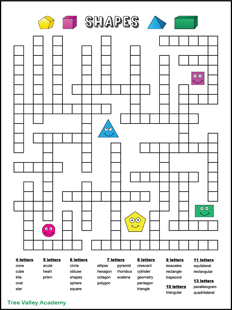 Free Printable Crossword Puzzle Shapes Worksheet Kiddoworksheets Vlr 