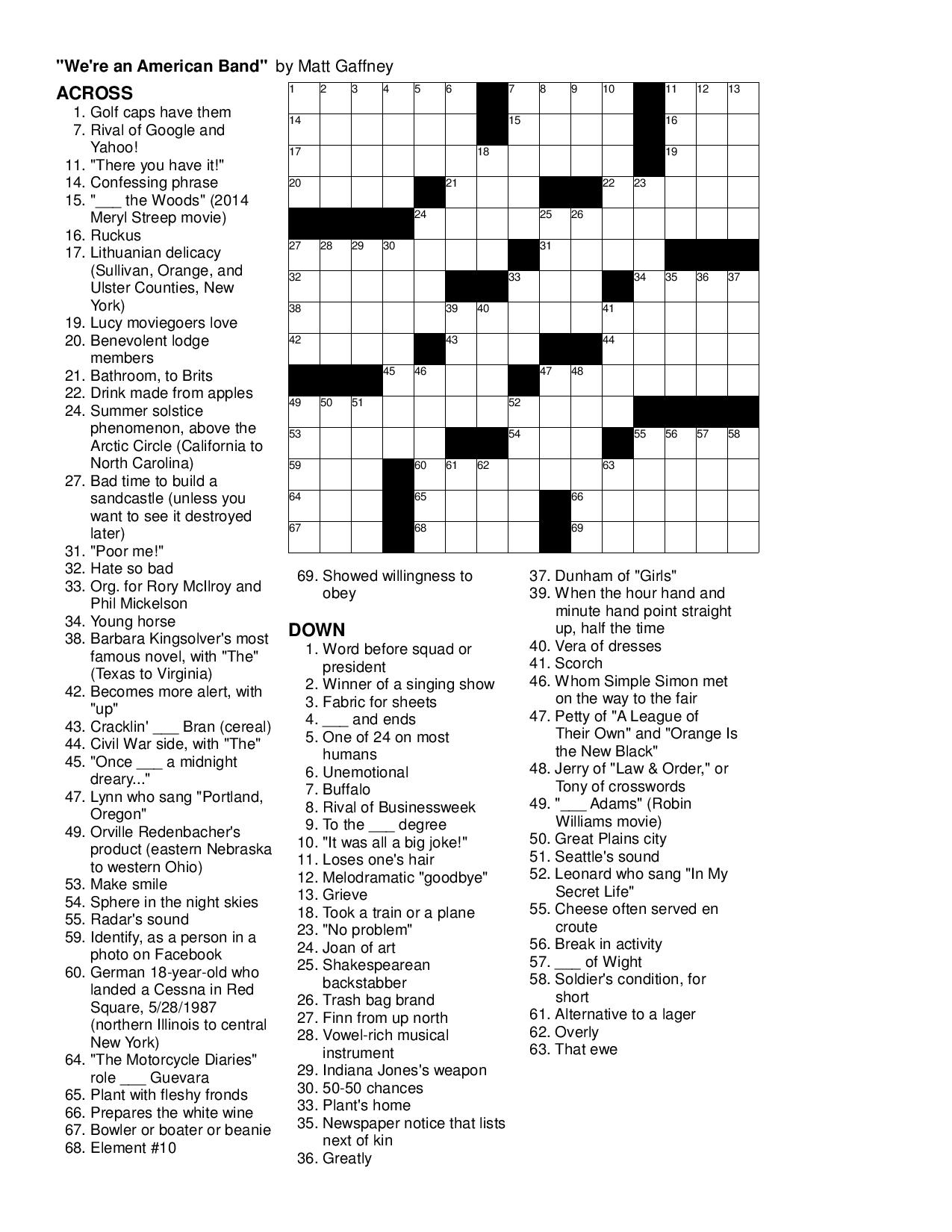 Free Printable Frank Longo Sunday Crossword Puzzles Premier Printable 