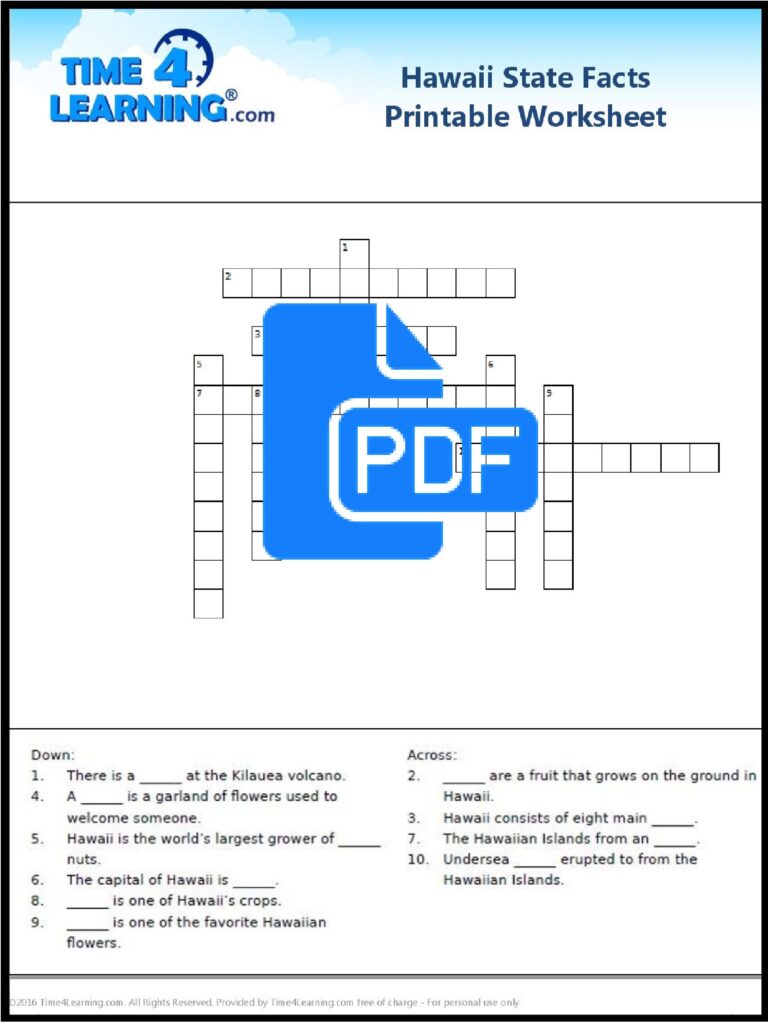 Free Printable Hawaii State Facts Crossword Time4Learning