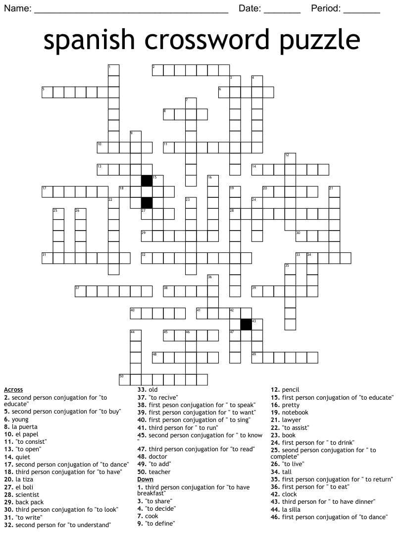 Free Printable Spanish Crossword Puzzles Printable JD