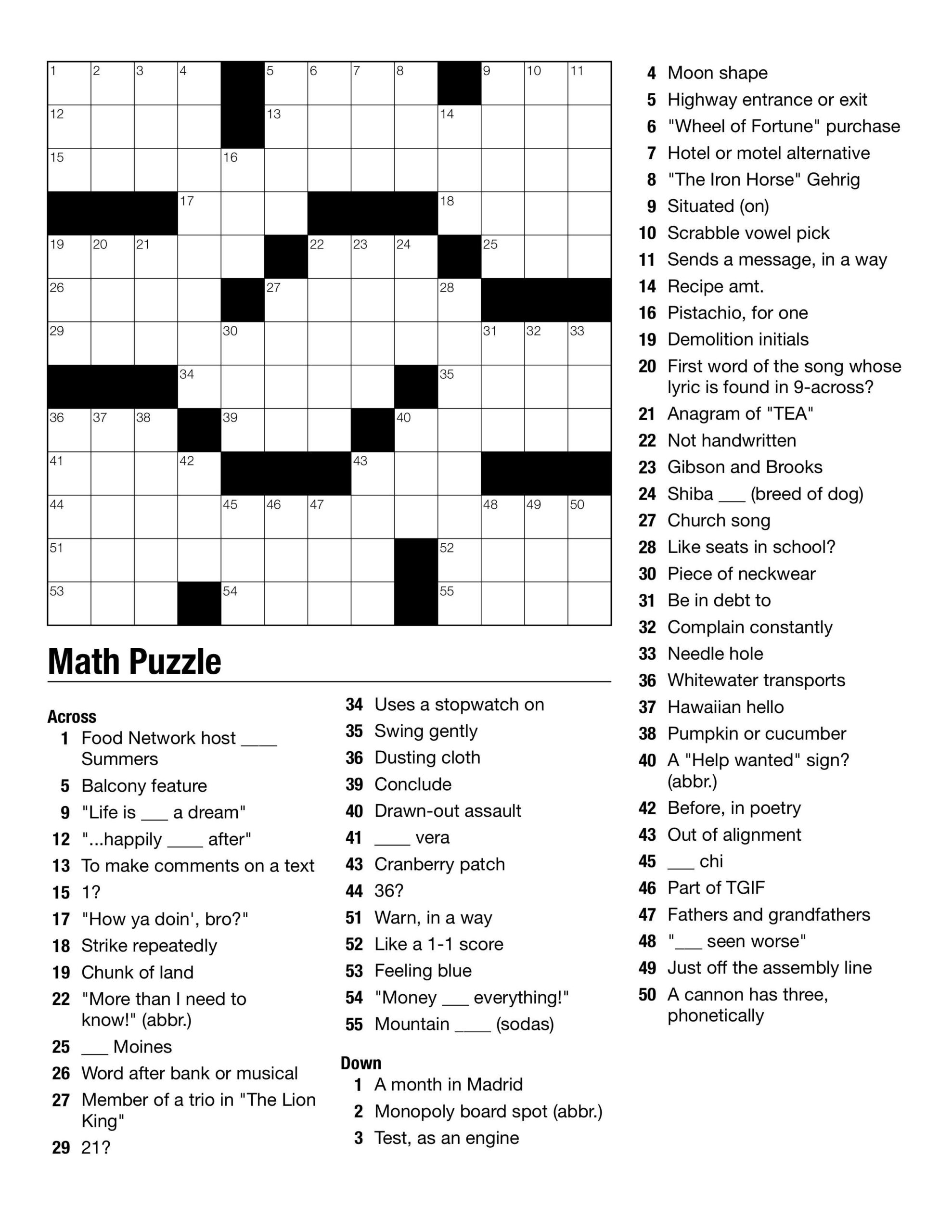 Free Printable Themed Crossword Puzzles Free Printable Easy Celebrity 