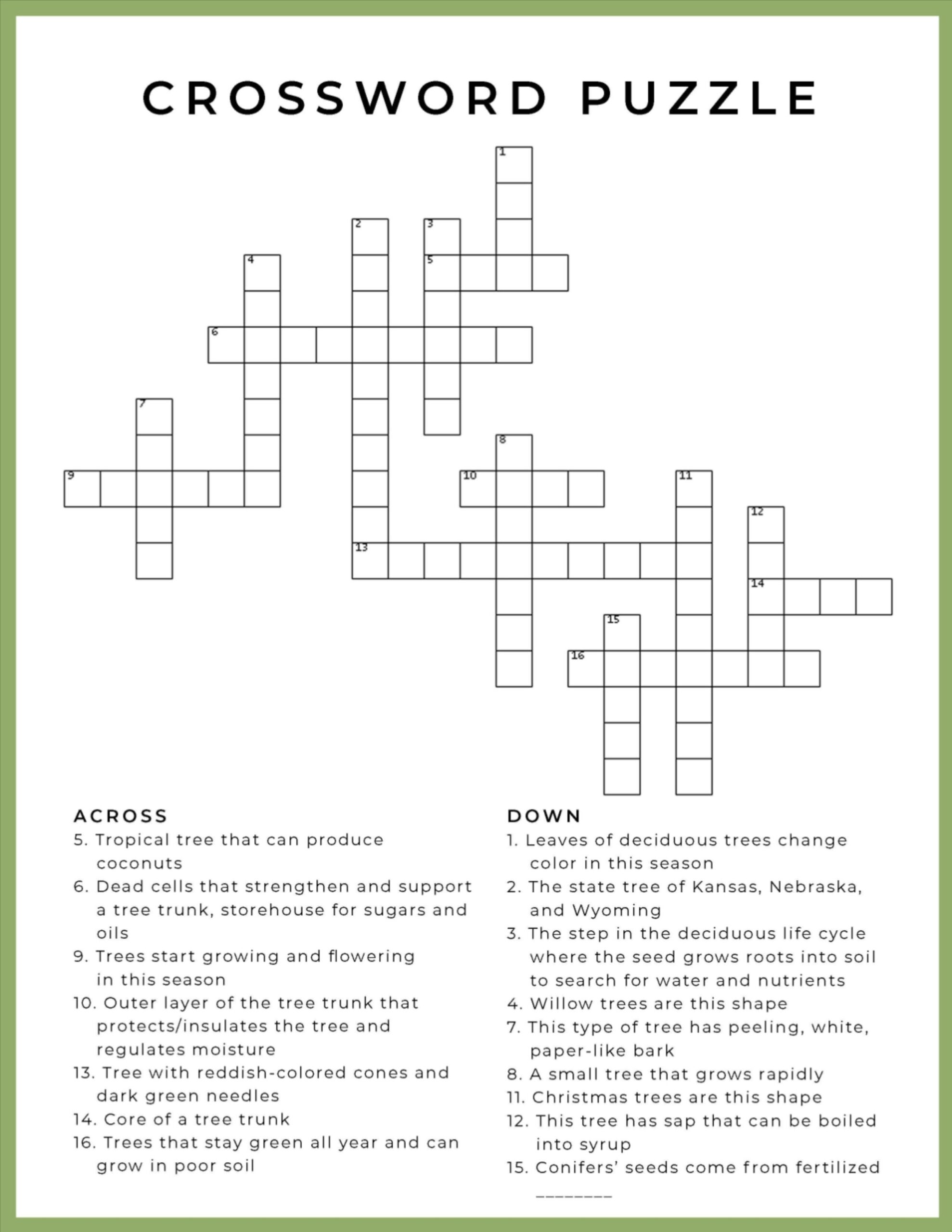 FREE Printable Trees Crossword Puzzle Study Printables Nature Study