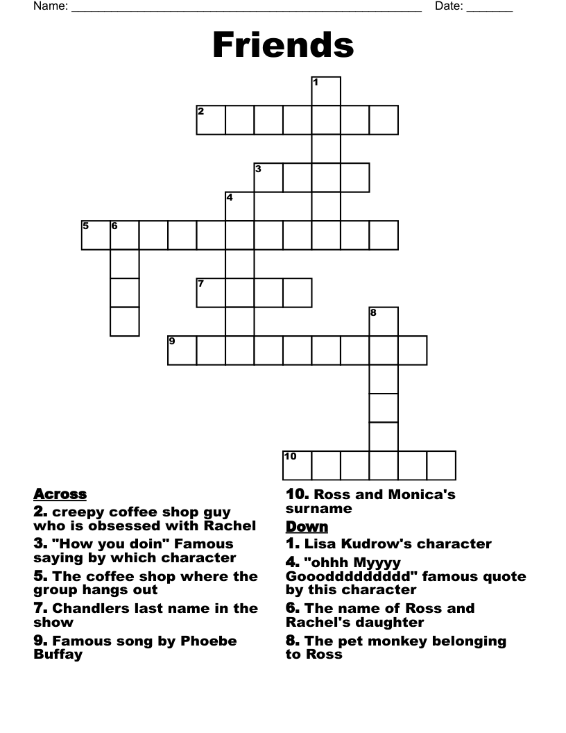 Friends Tv Show Crossword Puzzle Printable Freeprinta Vrogue co