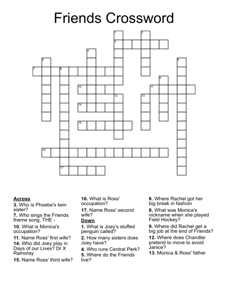 Friends Tv Show Crossword Puzzle Printable Freeprinta Vrogue co